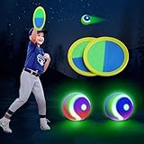 Raditoss LED Toss and Catch Ball Set, Glow-in-The-Dark & Daytime Play with Rechargeable Multi-Color Flashing Light-Up Balls, Indoor & Outdoor Toy for Kids, Toddlers & Adults Fun, 2 Paddles & 2 Balls