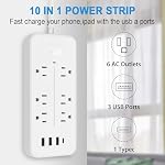 Flat Plug Exetnsion Cord, Power Bars with Surge Protector, Power Strip with 4 USB Ports(1 USB C), Wall Mount for Home Office College Dorm Room Essentials