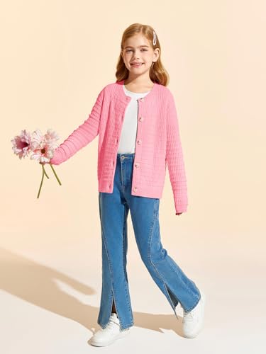 Image of Haloumoning Girls Button Down Cardigan Jackets Kids Long Sleeve Cable Knit Sweaters 5-14 Years