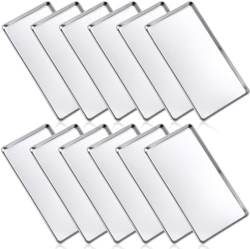 12 Pcs Baking Sheet Stainless Steel Cookie Small Metal Sheet Pans Professional Rectangle Oven Trays Kitchen Baking Cooking Oven and Toaster, Dishwasher Safe