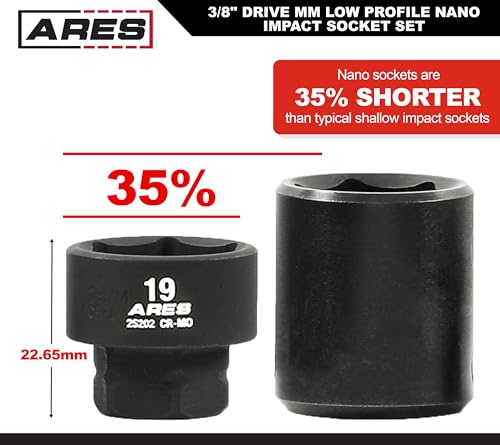 Image of ARES 29018 14-Pc 3 /8in Metric Nano Sockets, Low Profile, w /Rail