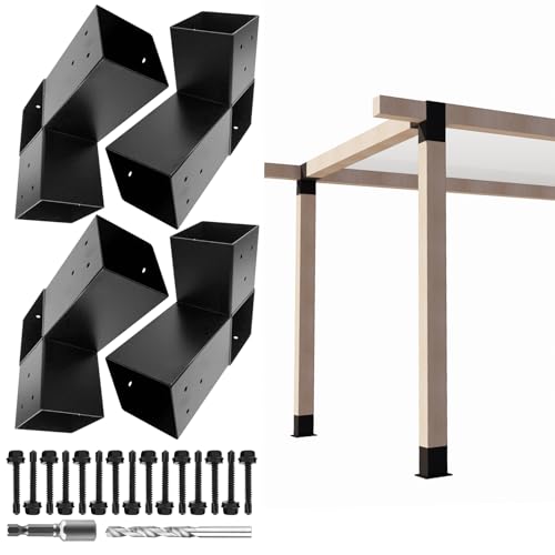 Image of 3-Way Pergola Brackets,L-Shaped Right Angle Corner Bracket for 4 inchx4 inch(Actual Size:3.5 inchx3.5 inch) Indoor & Outdoor Wood Beam,DIY Horizontal Brackets for Pavilion,Gazebo,Porch,Deck,Cabin (1Pack)
