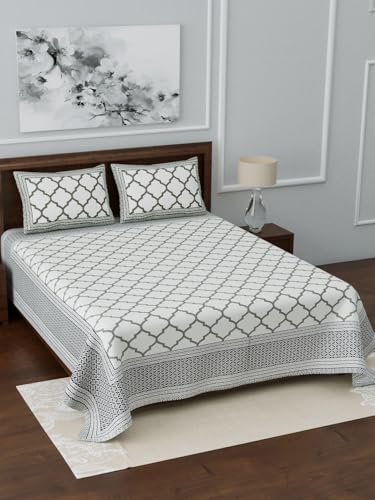 Image of LIVING ROOTS Jaipuri Hand Block Print King Cotton Bedsheet 86 * 104 inches (7 * 8.5 feet) with 2 Pillow Cover | 210 TC | Rich Fast Colour with No Colour Bleeding | (045-A)