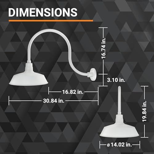 Image of 14in. White Outdoor Gooseneck Barn Light Fixture With 24in. Long Extension Arm - Wall Sconce Farmhouse, Vintage, Antique Style - UL Listed - 9W 900lm A19 LED Bulb (5000K Cool White)