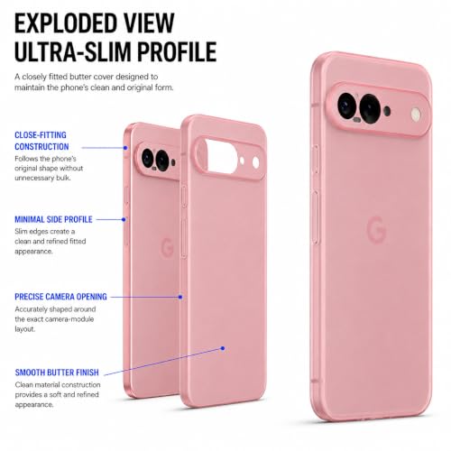 Image of FIRST MART Back Cover for Google Pixel 9 | Ultra-Thin Frosted Matte Semi-Transparent Silicone Case, Anti-Slip Grip, Precise Fit | Pink
