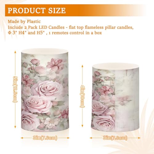 Image of ALAZA Pink Rose Flowers Flickering Flameless Candles Floral Battery Operated with Remote Timer,Tea Light Candles LED Pillar Votive Candles Set of 2 for Outdoor Indoor Decorations