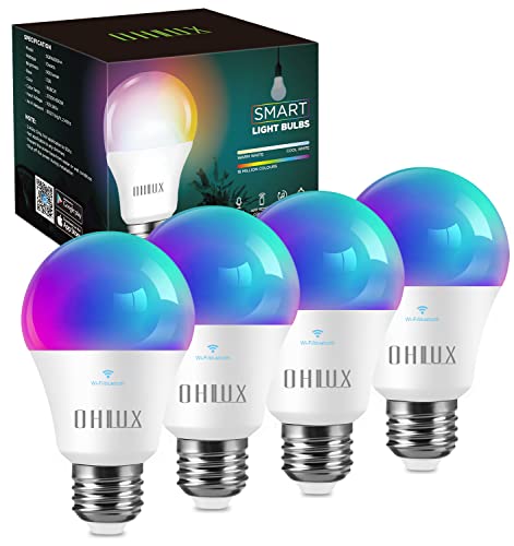OHLUX Smart WiFi & Bluetooth Alexa Light Bulbs, 10W (100W Equivalent) Color Changing Light Bulbs with Music Sync, Work with Alexa Google Home Siri, A19 E26 900LM 4Pack OHLUX Smart WiFi & Bluetooth Alexa Light Bulbs, 10W (100W Equivalent) Color Changing Light Bulbs with Music Sync, Work with Alexa Google Home Siri, A19 E26 900LM 4Pack
