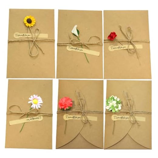 Tarjeta de Felicitación, 6 PCS Papel Kraft Retro Hecho a Mano, Sobres en Blanco, Flores Secadas Postal Decorada para Persona Especial y Ocasión Importante