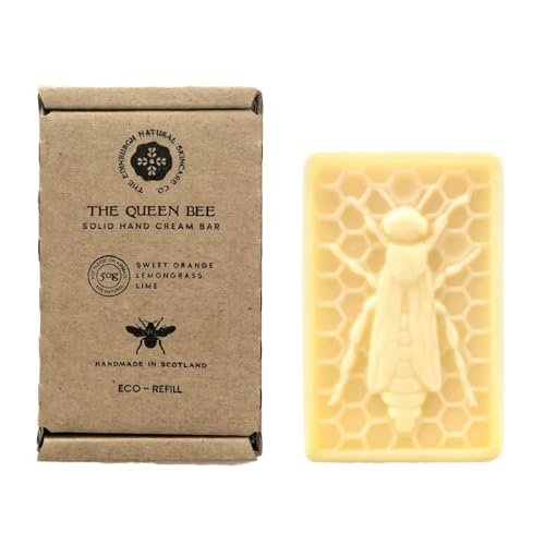 Queen Bee Eco-Refill Luxury Solid Hand Cream Bar – 100% Natural Moisturiser for Very Dry Hands | With Beeswax, Cocoa Butter & Coconut Oil | 50g | Packaging May Vary