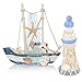 Produktbild com-four® 2-teiliges maritimes Deko-Set - Segelschiff und Leuchtturm aus Holz im Used-Look [Auswahl variiert] (02-teilig - Segelschiff + Leuchturm)