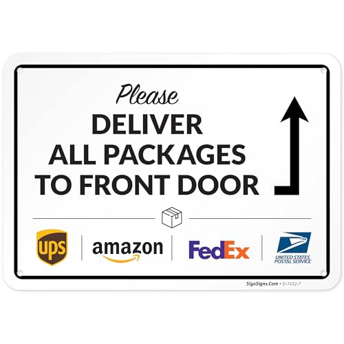 Image of Package Delivery Sign, Delivery Instructions All Package Front Door Sign, 10x7 Inches, Rust Free .040 Aluminum, Fade Resistant, Made in USA