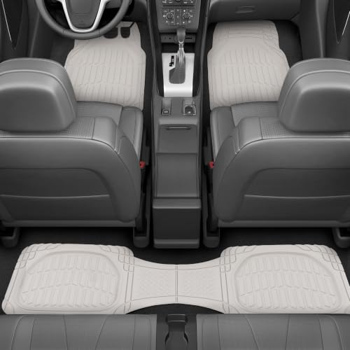 Image of Motor Trend FlexTough LITE Rubber Car Mats Full Set - All Weather White Floor Mats for Trucks, Cars & SUVs - Automotive White Car Floor Mats for Cars Interior Accessories Universal Trim-to-Fit