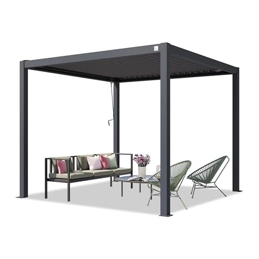 PRIMEYARD Pergola 3x3 m aluminium posts with louvered steel roof anthracite canopy