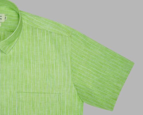Image of GHPC Cotton Linen Striped Half Sleeves Regular Fit Formal Shirt for Men