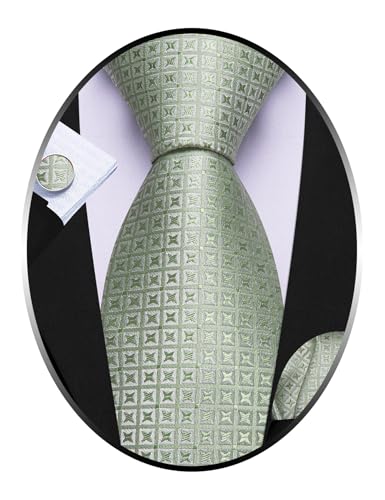 Image of Barry.Wang Classic Mens Ties Silk Necktie Pocket Square Cufflinks Set Woven Designer Wedding Business