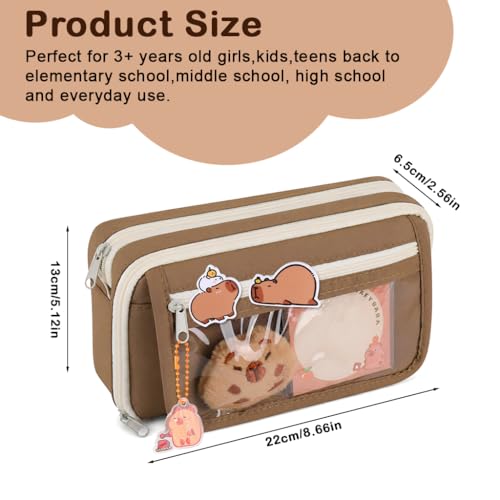 Image of ZIBUYU Cute Pencil Pouch for School Girls, Capybara Theme Stationery Organizer with Plush Accessories, Stickers, Memo Pads, Aesthetic Pencil Case for School Teens Kids Gift