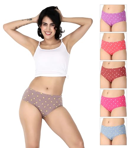 Image of SHINE STAR Women's Pack of 6 Full Coverage Hipster Panty 100% Super Combed Cotton Fabric with Inner Elastic Waistband Multicolour