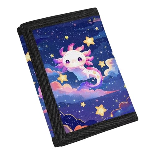 Dolyues Axolotl Kids Wallet for Girls Cute Trifold Canvas Outdoor Wallet for Kids Pink Wallet with Magic Sticker Design for Little Girls Gift2
