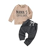 GOOCHEER Infant Baby Boy Outfits Fall Winter Clothes Letter Crewneck Long Sleeve Sweatshirt Pullover Top Shirt Pants Set (Camel, 3-6 Months)