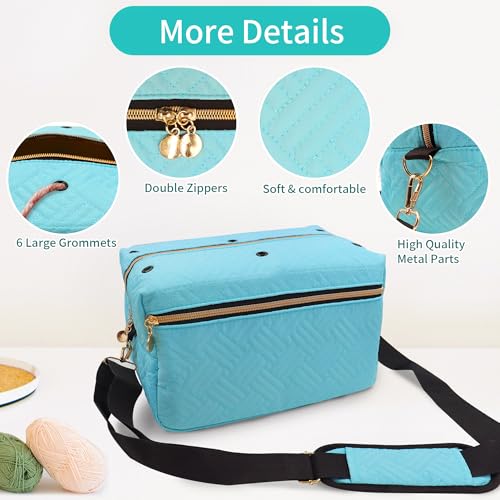 Image of Crochet Bag Organizer, Yarn Bag for Crocheting, Knitting Bag and Totes with Removable Shoulder Strap, Yarn Organizer Holder for Crochet Accessories, Knitting Needles (Blue)