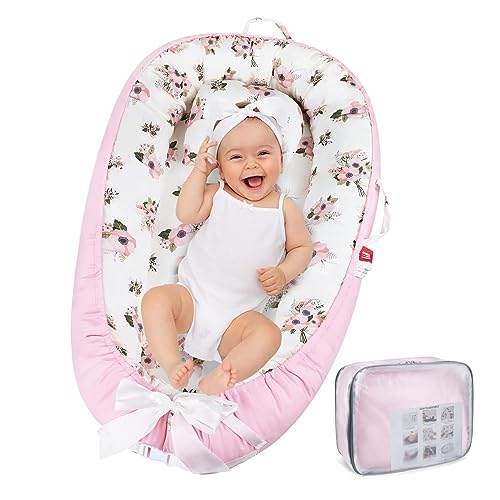 Image of Gaoxianglin Soft Breathable Lounger Fits 0-24 Months 100% Natural Cotton | Little one Essential | Hypoallergenic Lounger It's a Complete Recliner That has it All(Color:crabapple)