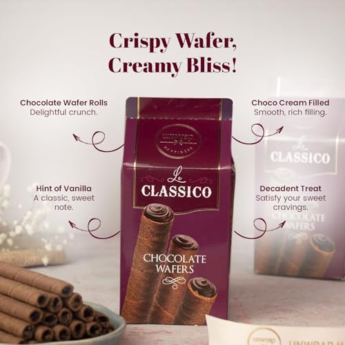Image of Unwrap Happiness Le Classico Chocolate Wafer 2 x 85 Grams | Wafer Chocolate Rolls | Combo Pack Offer Pack | Zero Cholesterol | Vanilla Flavour | Choco Cream Filled Rolls | Snack For School Kids