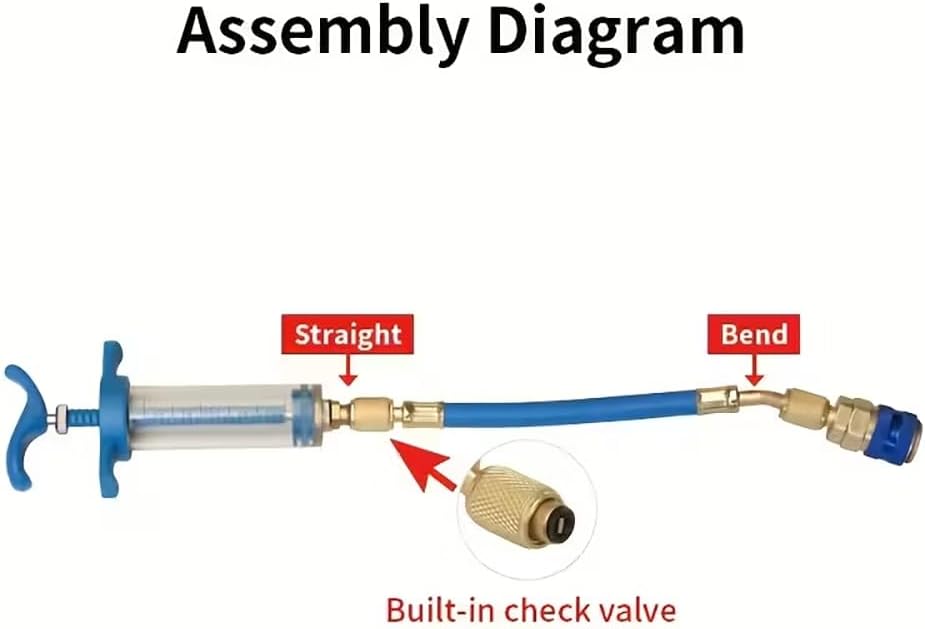 AC Oil Injector, 30ml Manual Oil and Dye Injector, 1/4" SAE