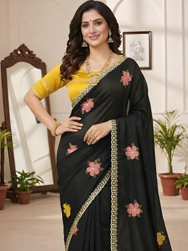 Image of Star Georgette Saree with Sequin Embroidery Work and Embroidered Blouse (Star-104)