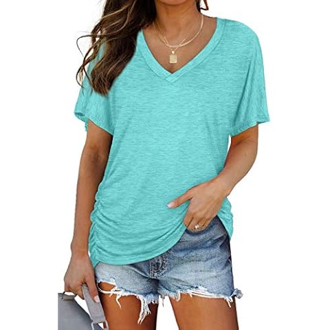 WIHOLL Plus Size Short Sleeve V Neck Top Cover