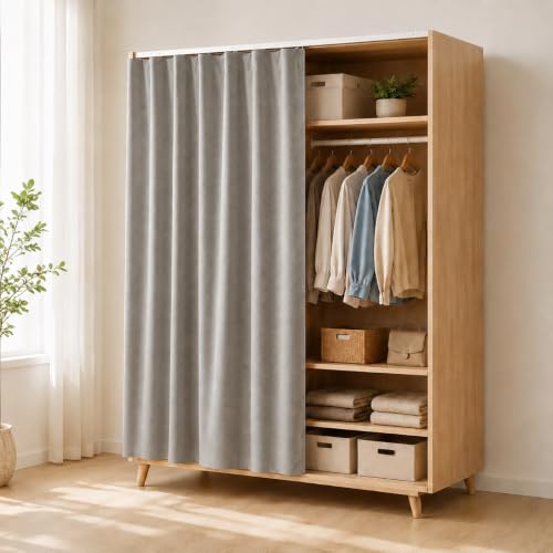 Cortina de armario antipolvo de 170 x 120 cm, estanterías y cocina con riel pegajoso sin obra 2