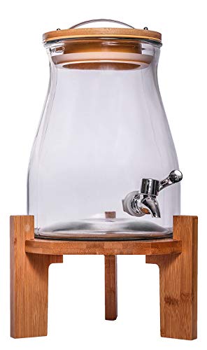 Dispenser Para Bebidas Com Regulador De Dosagem, Pés E Tampa De Madeira Pracaza Vidro Transparente