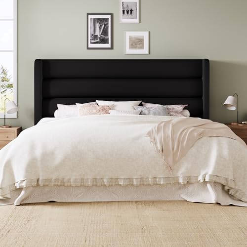 Image of Allewie King Size Platform Bed Frame with Velvet Upholstered Wingback Headboard, No Box Spring Needed, Under Bed Storage Space, Strong Wooden Slats, Modern Mattress Foundation, Easy Assembly, Black