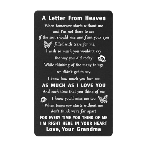 ENGZHI Sympathy Card Memorial Gifts Loss of Grandmother - A Letter from Grandma In Heaven - Grieving Condolence Wallet Card