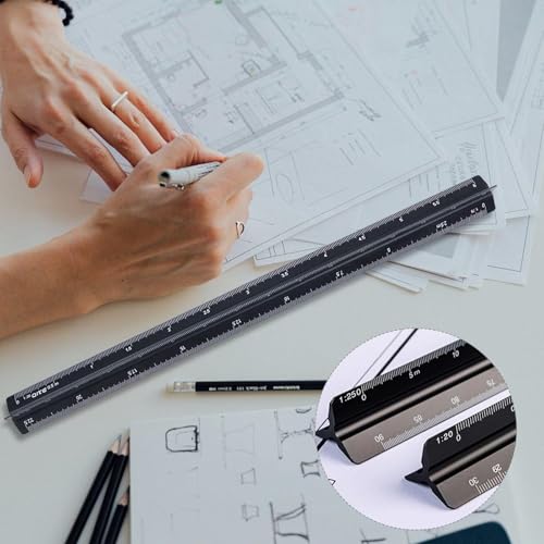 DUINIU 2 Stück Dreieckiges Lineal, Dreieckige Formzeichnungsskala, Dekorationsmesswerkzeug, Geeignet Für Architekten, Plotter, Ingenieure.