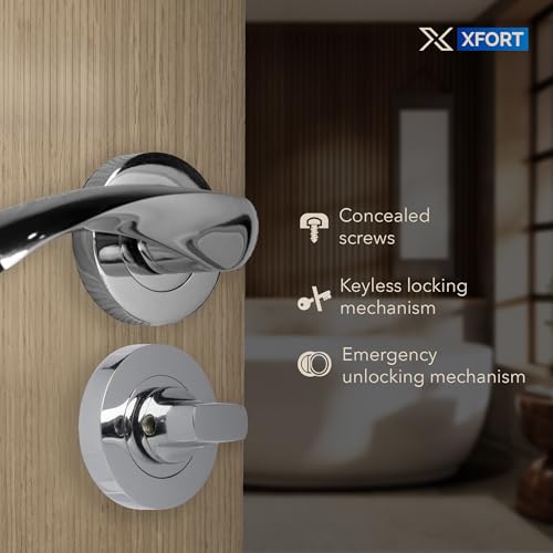 XFORT Polished Chrome Thumb Turn Lock - Bathroom Door Lock Deadbolt Kit - Thumb Turn & Release Mechanism Ideal for Internal Wooden Toilet Door Locks - Image 3