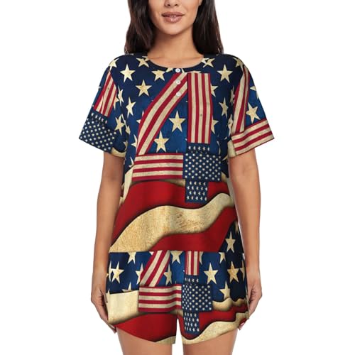 Pyjama 2 pièces femme pour des nuits douces à motif drapeau