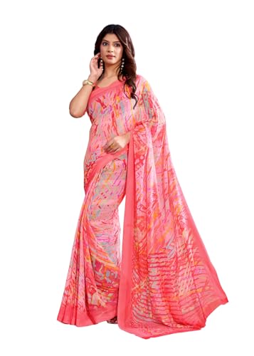 Image of Jaanvi fashion Women's Georgette Saree with Unstitched Blouse Piece