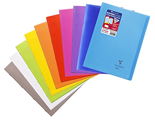 Clairefontaine 974401C Un Cahier Agrafé Koverbook - A4 21x29,7 cm - 48 Pages Grands Carreaux - Papier Blanc 90 g - Couverture Polypro Couleur Aléatoire