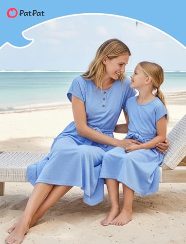Image of PATPAT Family Matching Outfits Mommy and Me Dresses Floral Dress & Tee Sets | Couples Matching Outfits, Beach Vacation, Family Photoshoot, Drop Shoulder Design Dress, Cotton Blend T-shirts
