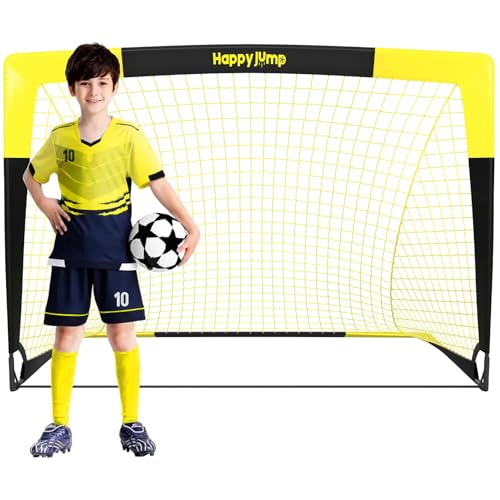 Happy Jump Fußballtor Pop Up Fußballnetz Fußballpfosten für Garten Fußballtrainingx1 (4'x3', Schwarz+Gelb)