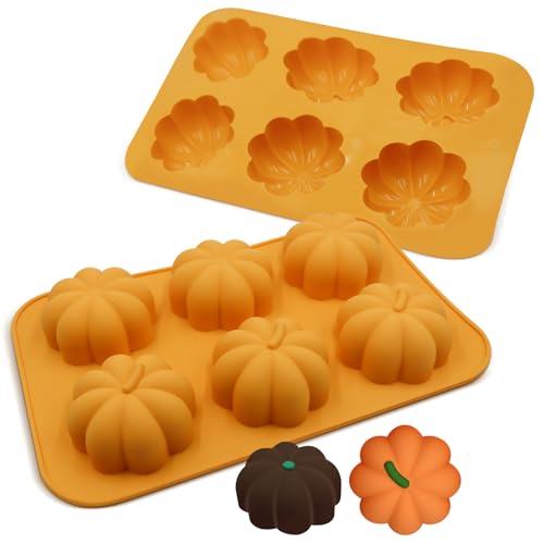Firleayo 2 Pack Pumpkin Silicone Molds Thanksgiving Molds Autumn Theme Soap Mold Pumpkin Chocolate Mold Thanksgiving Halloween Candle Candy Baking Tray for Chocolate Wax Melts Muffin Pudding Mousse