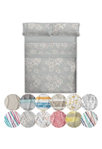 LEBENGOOD Juego de Sabanas Cama Diseños Cómodas Suaves Bajera Ajustable Encimera y 2 Fundas de Almohada 50% Algodón Oeko-Tex® 180x190/200 cm 144 Hilos Fácil Planchado (Veneto Gris 180)