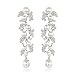 EVER FAITH Bridal Ivory Color Cream Simulated Pearl Leaf Dangle Earrings Clear Austrian Crystal