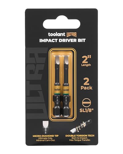 Image of toolant SL1 /8 inch x 2 inch Magnetic Slotted Impact Bits, 2-Piece Set | Impact Steel X2 and CNC-machined micro-textured tips provide secure grip and controlled torque.