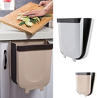 plastific Kitchen Over Cabinet Drawer Door Hanging Organizer Basket Balance Attach a Trash Waste Bin Box (White - Folding Trash Can)