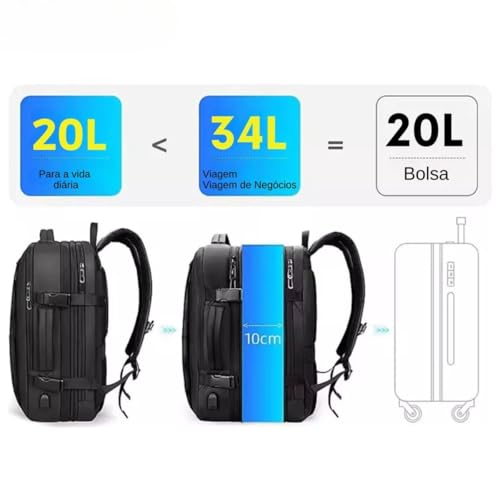 Mochila Impermeável Grande Executiva Notebook 17,3 e USB Unissex Bonita Estilosa Expansível 20 a 34