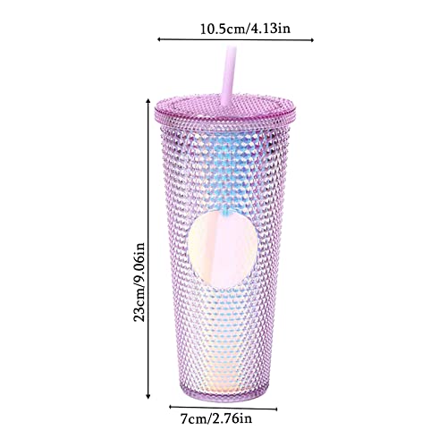 TWSOUL Studded Cup Tumbler 710ml Studded Tumbler with Lid and Straw Reusable Cold Cup for iced Coffee Double Walled Plastic Water Bottl (Purple) - Image 2