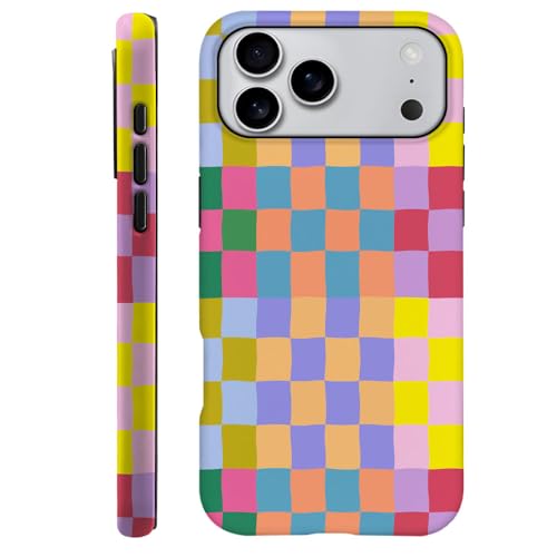SEized Case Compatible with iPhone 18 Pro Max/iPhone 17 Pro Max,Happy Colorful Checkerboard Phone Case Dual-Layer Hard Shell Cover for Girl Women Boy Men