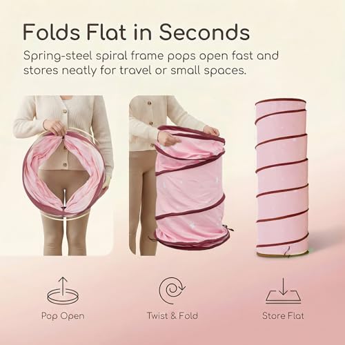 Image of Kids Play Tunnel for Toddlers, Pink Crawl Tunnel with Soft Peach Skin Fabric, 68.9 inch Long Foldable Indoor Play Tunnel for Girls, Playroom Bedroom Activity Toy