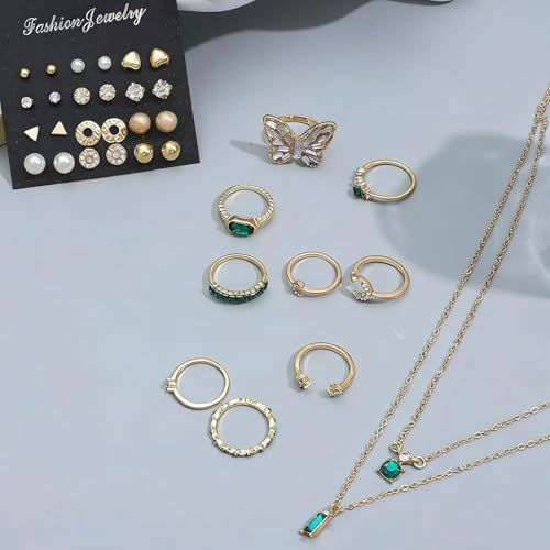 Image of NEWITIN 49 Pieces Gold Jewelry Set for Women Fashion Costume Jewelry Gold Plated Necklace Bracelet Ring Earrings Set for Women